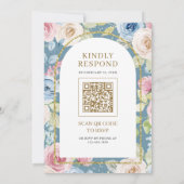 Zachte Bloemen Gouden Boog QR Code Blauw Moslim Br Kaart (Achterkant)