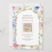 Zachte Bloemen Gouden Boog QR Code Moslim Bruiloft Kaart (Achterkant)