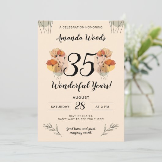 Zachte Bloemen Jubileum Feest Kaart (Staand voorkant)