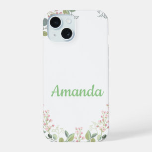 Zachte bloemen met bladeren en kleine ontluikende iPhone 15 case