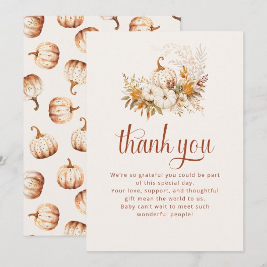 Zachte Bloemen Pompoen Baby shower Dank u kaart (Voorkant / Achterkant)