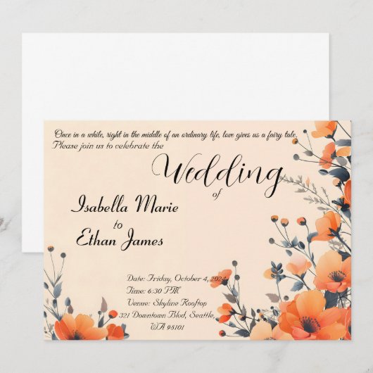 Zachte bloemen romantische bruiloft uitnodiging on (Voorkant / Achterkant)