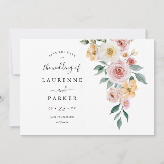 Zachte Bloemen Save the Date Foto Kaart Uitnodigin (Voorkant)