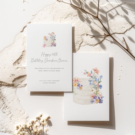 Zachte Bloemen Taart Verjaardag Kaart