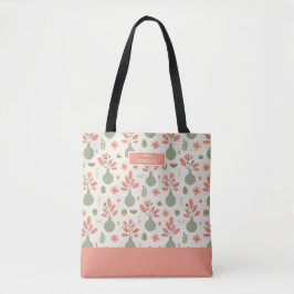 Zachte Bloemen Vaas Patroon met Naam Tote Bag