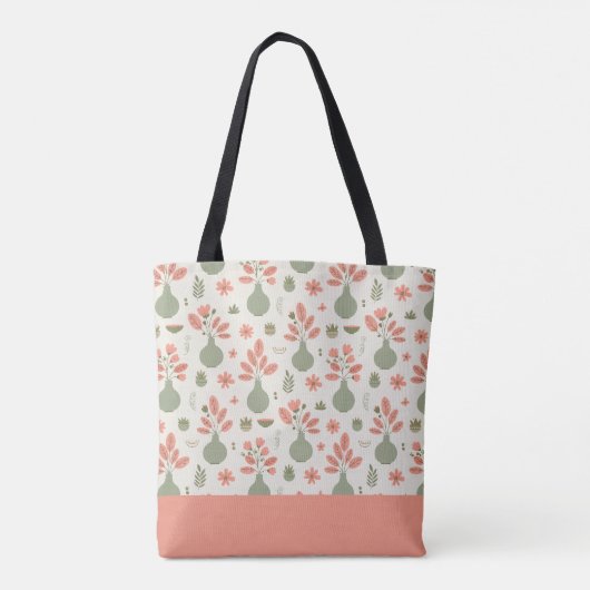 Zachte Bloemen Vaas Patroon met Naam Tote Bag (Achterkant)