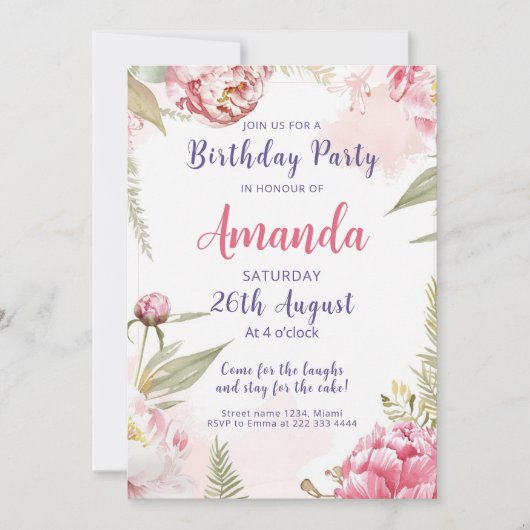 Zachte Bloemen Verjaardagsviering Kaart (Voorkant)