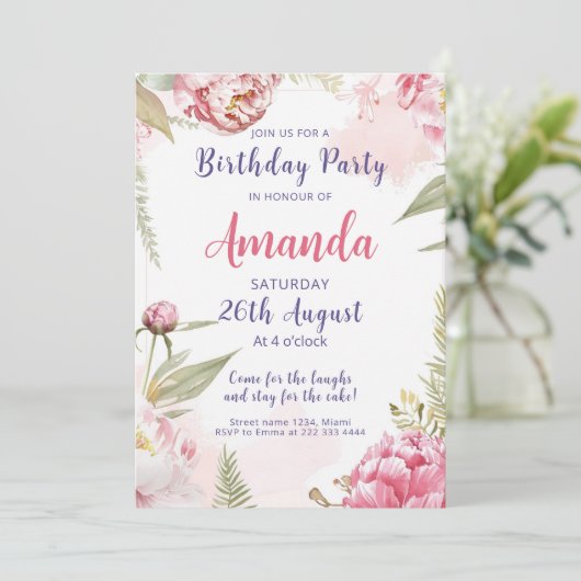 Zachte Bloemen Verjaardagsviering Kaart (Staand voorkant)