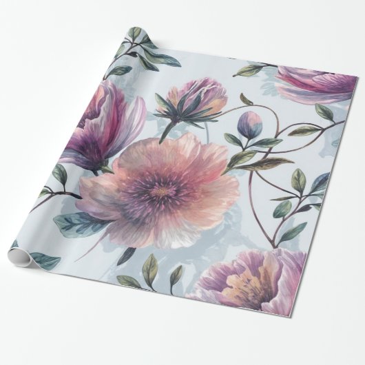 Zachte Bloemen Waterverf Gift Wrap Cadeaupapier (Uitgerold)