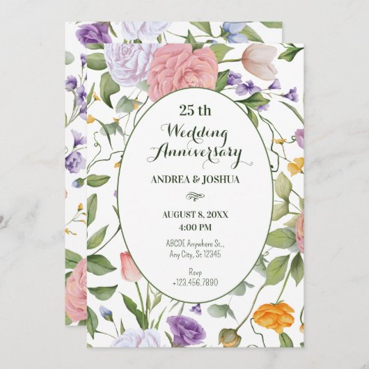 Zachte bloemenbruiloft kaart (Voorkant / Achterkant)