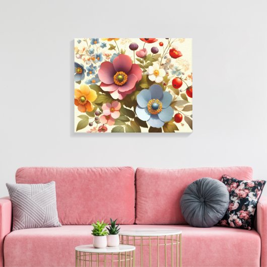 Zachte bloemenelegantie canvas afdruk (Insitu (Woonkamer))