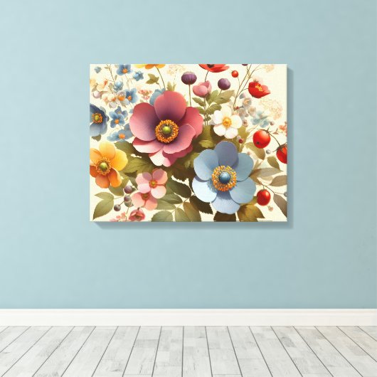 Zachte bloemenelegantie canvas afdruk (Insitu (Houten vloer))