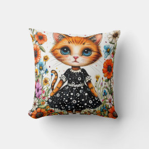 🐱🌸 Zachte Bloemenkleed Kat Knus Decoratie Cadeau Kussen
