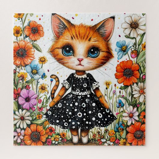 🐱🌸 Zachte bloemenkleed kat-puzzelcadeau ✨ Legpuzzel (Verticaal)