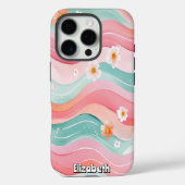 Zachte bloemenroze en Blauwgroen golven Case-Mate iPhone Case (Achterkant)