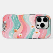 Zachte bloemenroze en Blauwgroen golven Case-Mate iPhone Case (Achterkant (horizontaal))