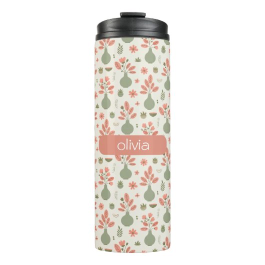 Zachte bloemenvaas patroon - Blush roze accent Thermosbeker (Voorkant)