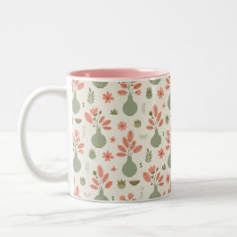 Zachte bloemenvaas patroon - Blush roze accent Tweekleurige Koffiemok