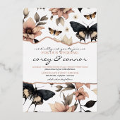 Zachte bloemenvlinders folie uitnodiging (Voorkant)