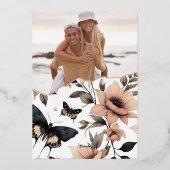 Zachte bloemenvlinders folie uitnodiging (Achterkant)