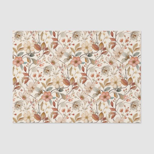 Zachte bloemenwijnstokken patroon op een ivoren ac tissuepapier (Voorkant)