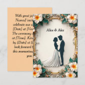🌸 Zachte bloemframe Romantische koppelsilhouet Save The Date (Voorkant / Achterkant)