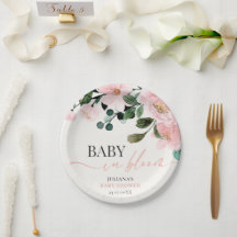 Zachte bloemige babyshower papieren bord