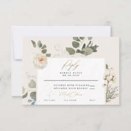 Zachte Bloemige Botanische Bruiloft RSVP Kaartje