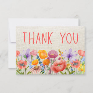 Zachte bloemige dank - linnen lege binnenkant ontw bedankkaart