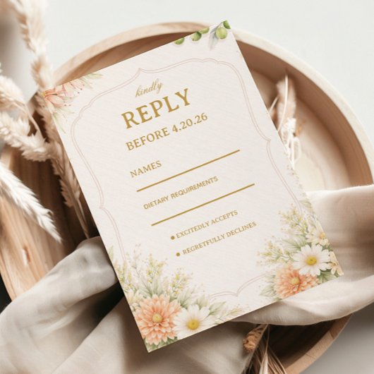 Zachte Bloemige Elegante Respons RSVP Kaartje