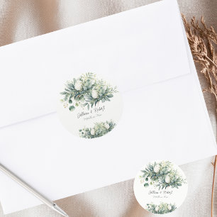 Zachte Bloemige Groene Goud Accent Trouw Ronde Sticker