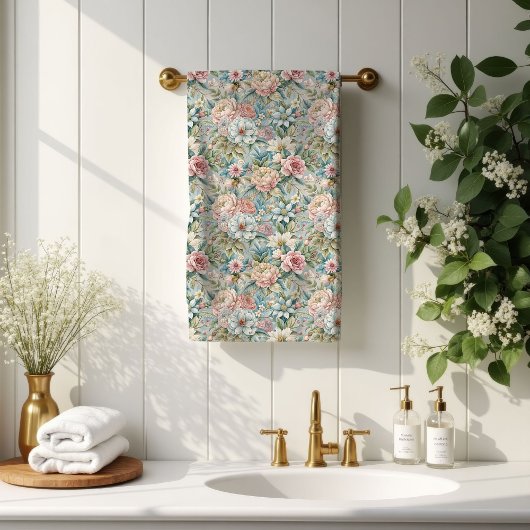Zachte bloemige handdoeken trendy rococo badaccent