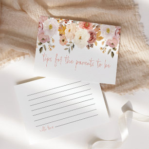 Zachte bloemige ouder tip baby shower bijlage notitiekaartje