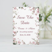 Zachte bloemige pastel Kersenbloesem Save The Date (Staand voorkant)