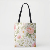 Zachte Bloemige Waterverf Patronen   Tote Bag (Voorkant)
