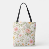 Zachte Bloemige Waterverf Patronen   Tote Bag (Achterkant)