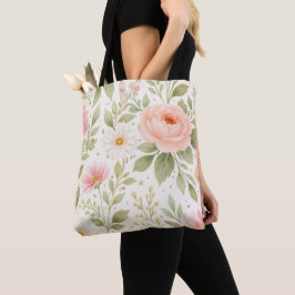Zachte Bloemige Waterverf Patronen Tote Bag
