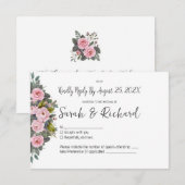 Zachte blos bloemenbruiloft RSVP kaartje (Voorkant / Achterkant)