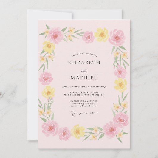 Zachte Blos Gele Wilde Bloemen Bruiloft Kaart (Voorkant)