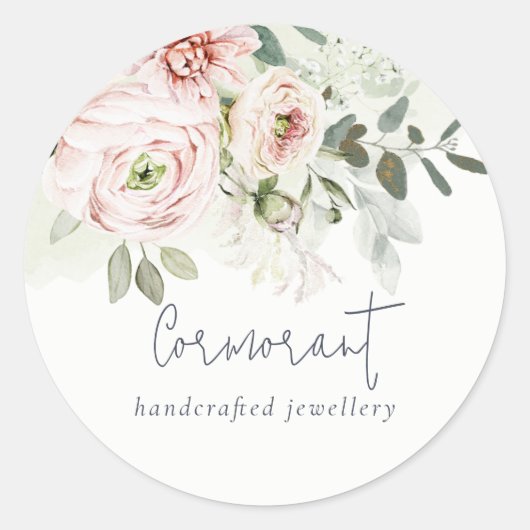 Zachte Blos Roze Pioen Bladige Botanische Bloem Ronde Sticker (Voorkant)