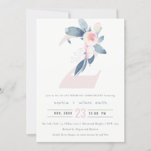 ZACHTE BLOZENDE BLAUWE FLORALE 2E JUBILEUM ELK JAA KAART