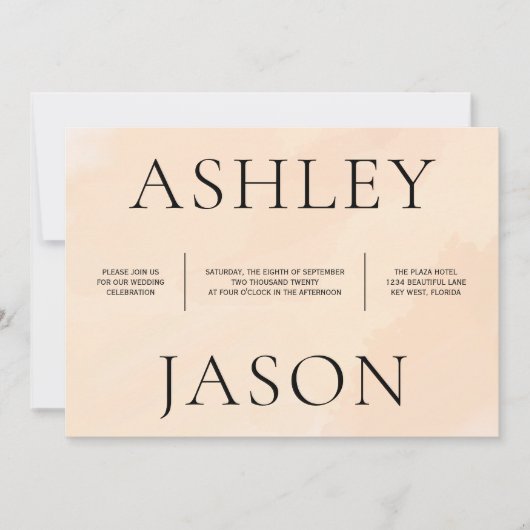 Zachte Blush Abrikoos Waterverf bruiloft uitnodigi Kaart (Voorkant)