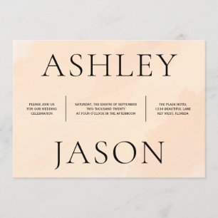 Zachte Blush Abrikoos Waterverf bruiloft uitnodigi Kaart