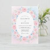 Zachte Blush Azure Bloem Huwelijk Kaart (Staand voorkant)