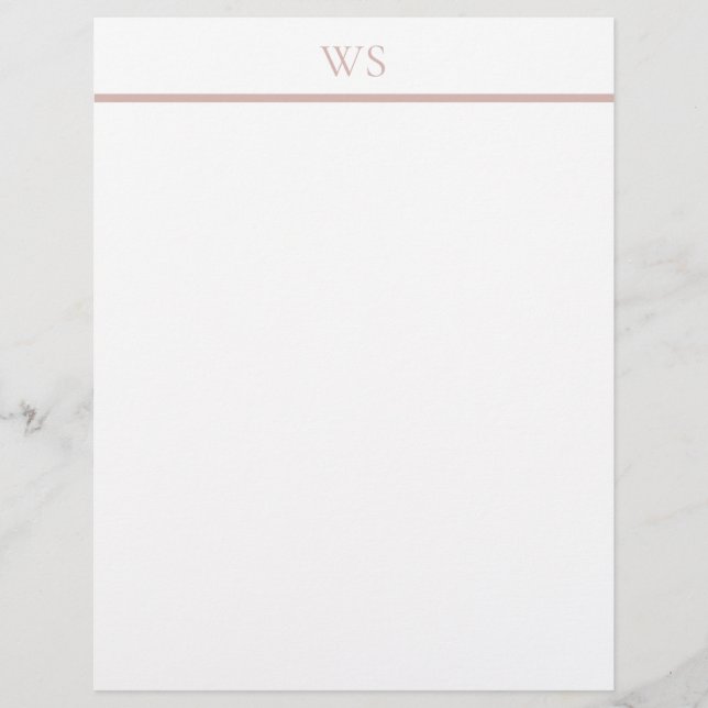 Zachte Blush Bar Monogram Briefpapier Briefhoofd (Voorkant)