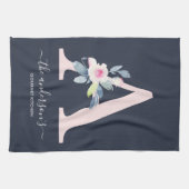 ZACHTE BLUSH BLAUWE MARINE BLOEMALFABETTEN LETTER  THEEDOEK (Horizontaal)