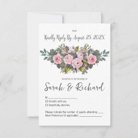 Zachte Blush Bloemachtige Bruiloft RSVP Kaartje (Voorkant)