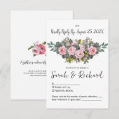 Zachte Blush Bloemachtige Bruiloft RSVP Kaartje (Voorkant / Achterkant)