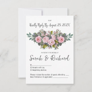 Zachte Blush Bloemachtige Bruiloft RSVP Kaartje