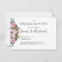 Zachte Blush Bloemachtige Bruiloft RSVP Kaartje